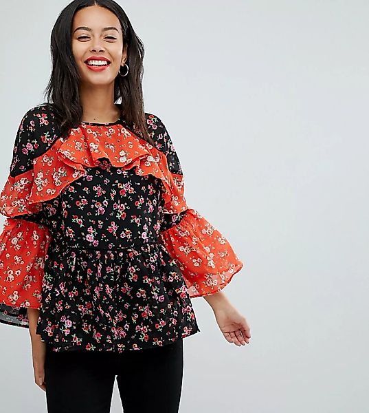 ASOS TALL – Mix-and-Match – Gerüschte Bluse mit Blumenmuster und Stufen-Des günstig online kaufen