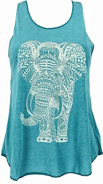 Guru-Shop T-Shirt Tanktop mit Elefant Retrodruck, Yogatop - petrol Festival günstig online kaufen