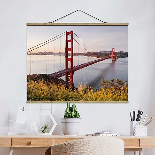Stoffbild Architektur mit Posterleisten - Querformat Golden Gate Bridge in günstig online kaufen