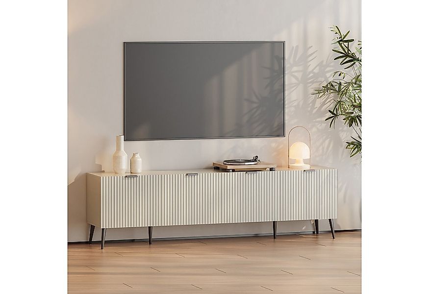 en.casa TV-Schrank »Nand« mit 4 Türen geriffelt 180 x 35 x 51 cm Sandfarben günstig online kaufen