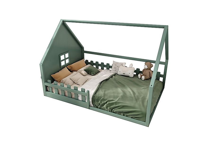 Flieks Massivholzbett, Kinderbett Hausbett Doppelbett 140x200cm mit Lattenr günstig online kaufen