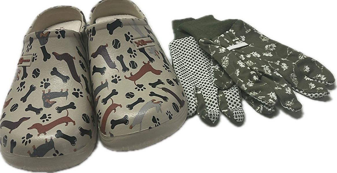 Steinnacher Bärbel Damen Gartenclogs Dackel mit passenden Gartenhandschuhen günstig online kaufen