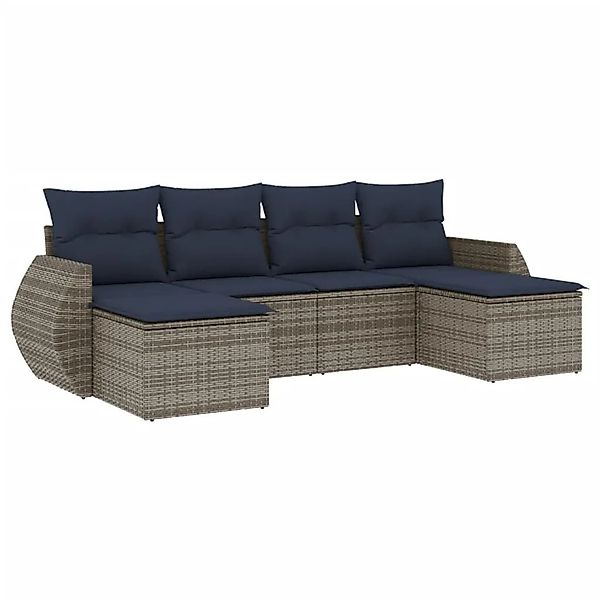 vidaXL 6-Tlg Gartensofa-Set mit Kissen Grau Polyrattan 3221720 günstig online kaufen