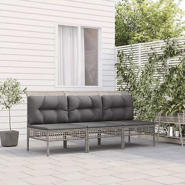 Vidaxl 3-tlg. Garten-lounge-set Mit Kissen Grau Poly Rattan günstig online kaufen