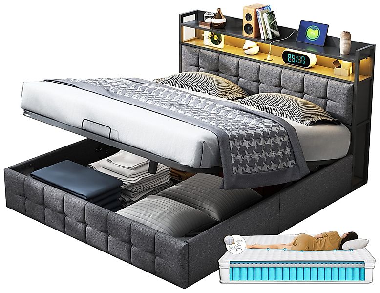 FUROKOY Polsterbett Doppelbett Stauraumbett Hydraulisch anhebbarer günstig online kaufen