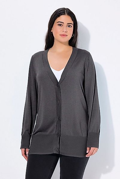 Ulla Popken Strickjacke Strickjacke V-Ausschnitt Knopfleiste Feinstrick günstig online kaufen