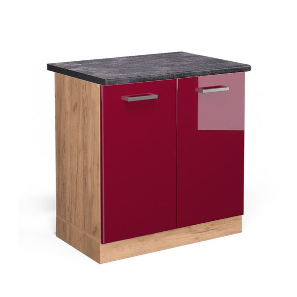 Vicco Spülenunterschrank R-Line, Rot Hochglanz/Goldkraft Eiche, günstig online kaufen