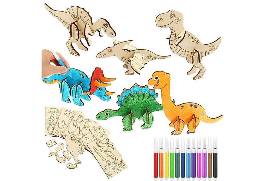 FOUORTUNATE-BEE 3D-Puzzle 12 Stück Dinosaurier Holz Bastelset für Kinder Dr günstig online kaufen