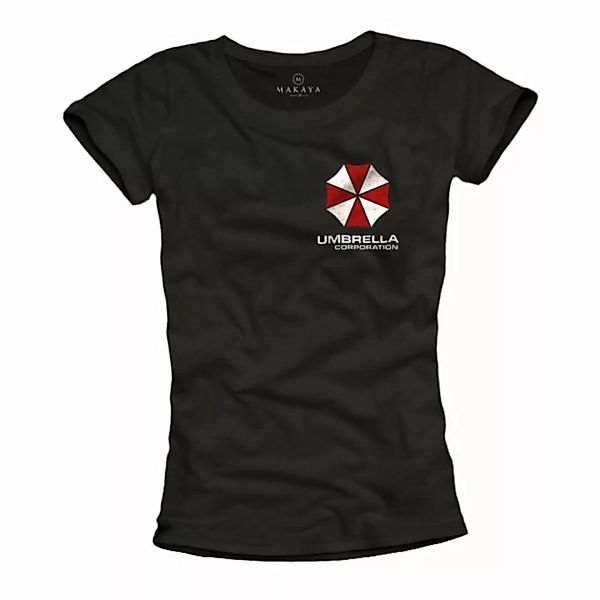 MAKAYA Print-Shirt Damen Schwarz Evil Umbrella Corp Kurzarm Top Frauen Aufd günstig online kaufen