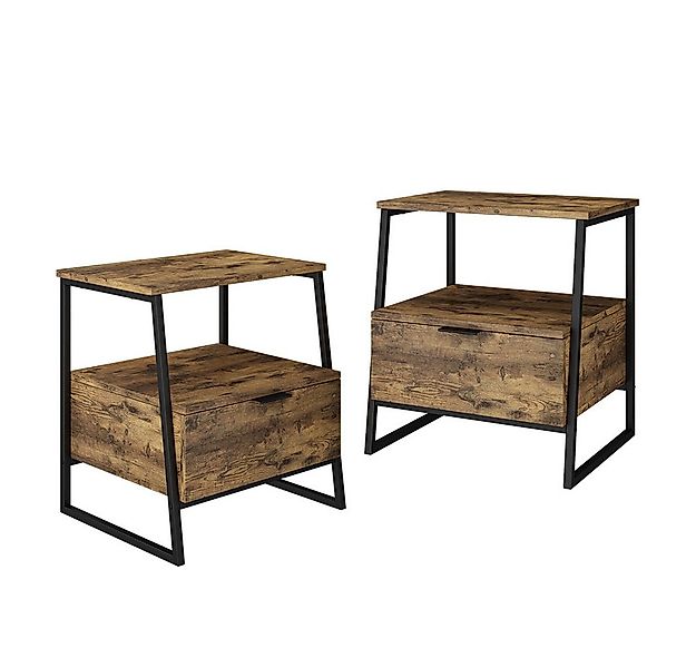 Vicco Nachtschrank Lunor, Eiche rustikal/Schwarz, 2er Set günstig online kaufen