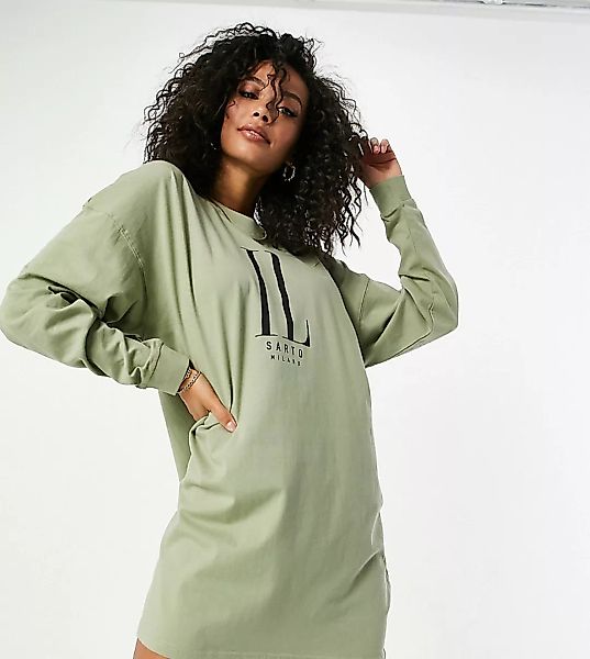 Il Sarto Tall – Langärmliges T-Shirt-Kleid in hellem Khaki-Grün günstig online kaufen