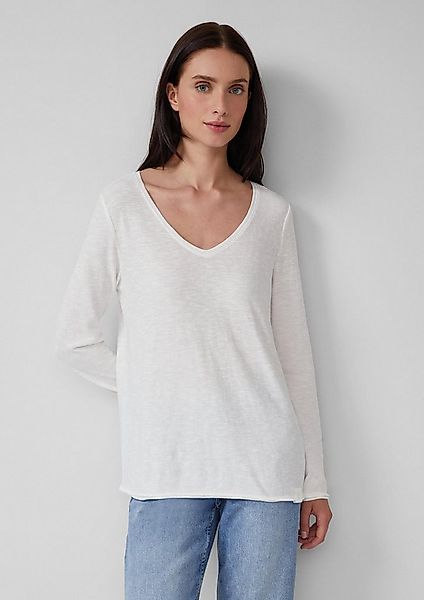 s.Oliver Langarmshirt T-Shirt Jersey-Shirt mit V-Ausschnitt und Rollsaum günstig online kaufen