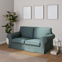 Bezug für Ektorp 2-Sitzer Sofa nicht ausklappbar, grau- blau, Sofabezug für günstig online kaufen