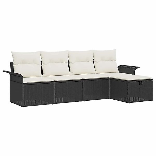 vidaXL Gartensofa-Set mit Kissen 5 Stk Schwarz und Creme Poly-Rattan 335885 günstig online kaufen