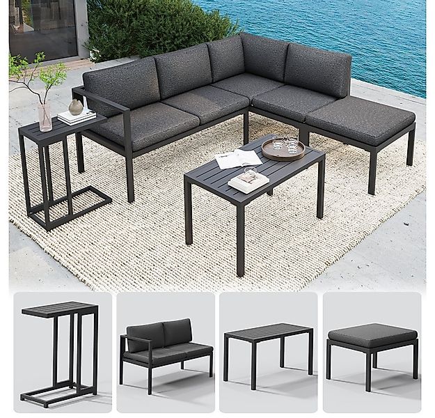 Melko Sitzgruppe Ecklounge Aluminium Beistelltisch Hocker Sitzgruppe wetter günstig online kaufen