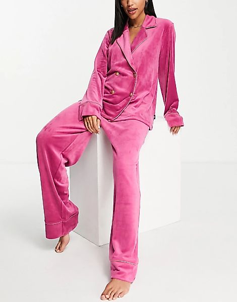 Chelsea Peers – Hochwertiger Pyjama aus Samt mit zweireihigem Oberteil mit günstig online kaufen