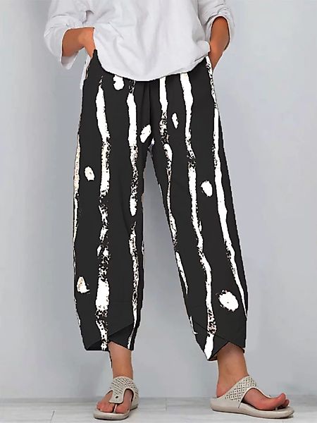 Gestreifte elastische Taillenhose mit Tupfenmuster für Damen günstig online kaufen