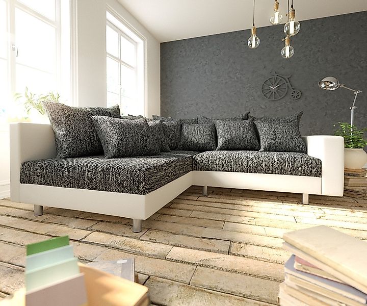 DELIFE Ecksofa Clovis, Weiss Schwarz mit günstig online kaufen