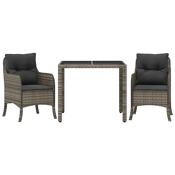 vidaXL 3-Tlg Garten-Essgruppe mit Kissen Grau Poly Rattan 3211854 günstig online kaufen
