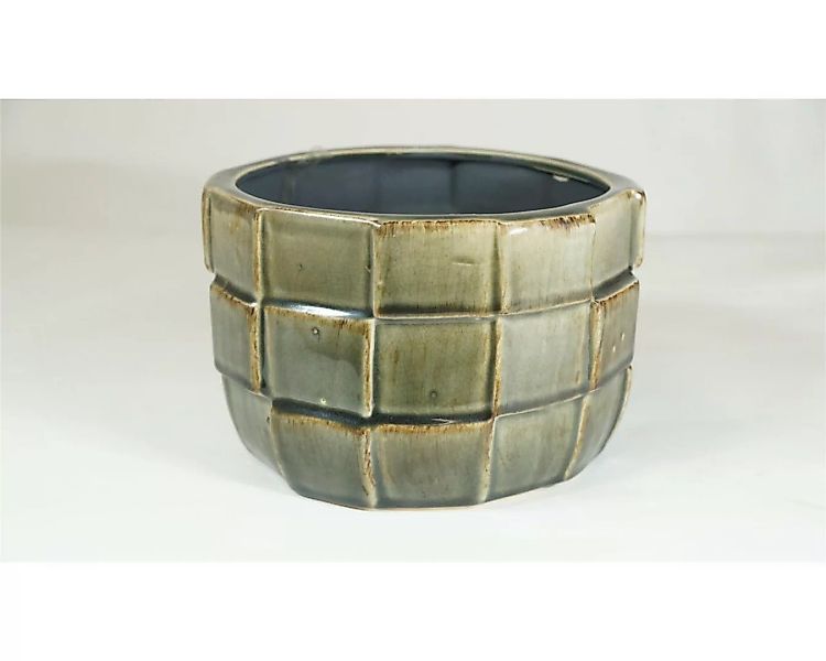 Retro Vintage Design Keramik Schale Blumentopf Craquelée dunkel oliv grau günstig online kaufen