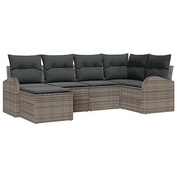 vidaXL Garten-Sofa-Set mit Kissen 6-Tlg Grau Poly Rattan 3354778 günstig online kaufen