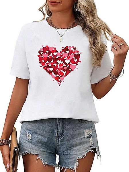 PYL Kurzarmshirt Damen Sommer Kurzarmbluse Locker Herz Print-Shirt günstig online kaufen