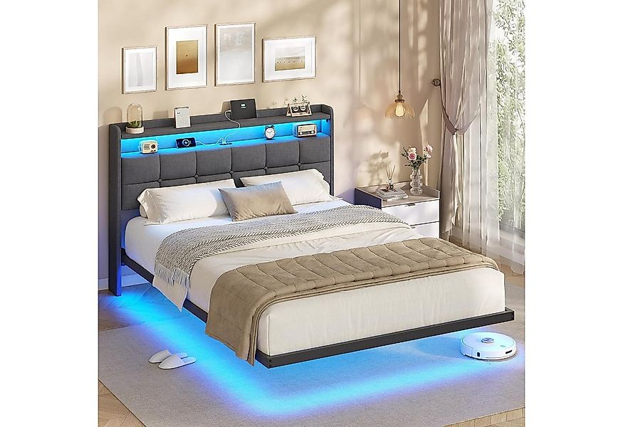 MSMASK Polsterbett Bettrahmen mit LED-Beleuchtung und Ladestation (1-tlg., günstig online kaufen