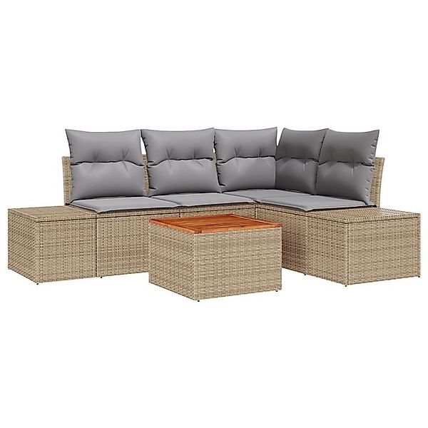 vidaXL Loungesofa 5-teiliges Garten-Sofa-Set mit Kissen Beige Poly-Rattan, günstig online kaufen