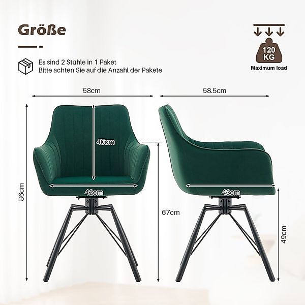Ofcasa Esszimmerstuhl Küchenstuhl (2er Set), Samt-Drehstuhl günstig online kaufen