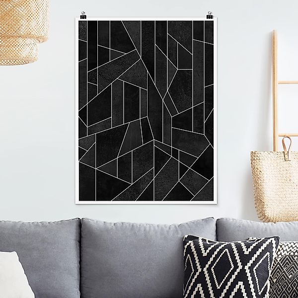 Poster - Hochformat Schwarz Weiß Geometrie Aquarell günstig online kaufen