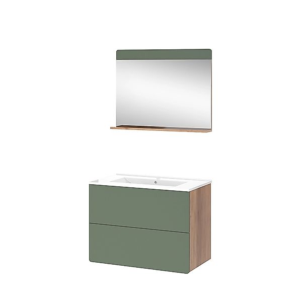 Vicco Badmöbel-Set Izan Goldkraft Eiche/Grün 3 Teile mit Spiegel Opt 2 günstig online kaufen