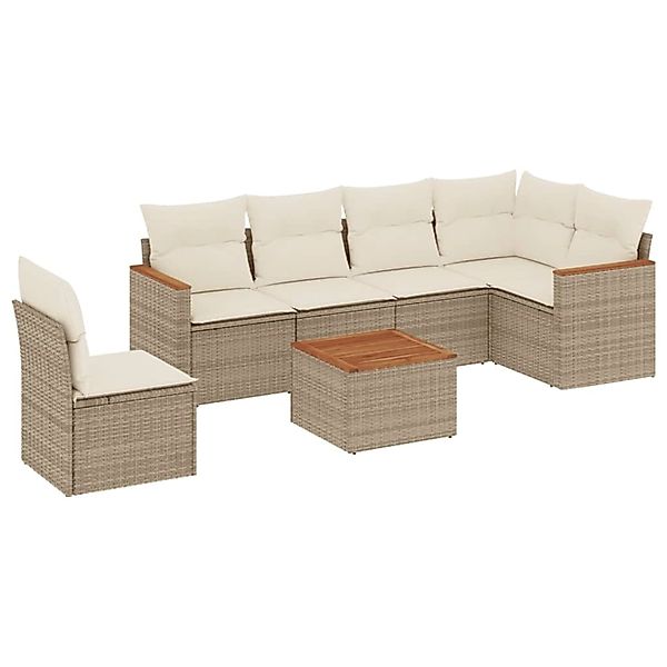 vidaXL 7-Tlg Garten-Sofagarnitur mit Kissen Beige Poly Rattan 3258425 günstig online kaufen
