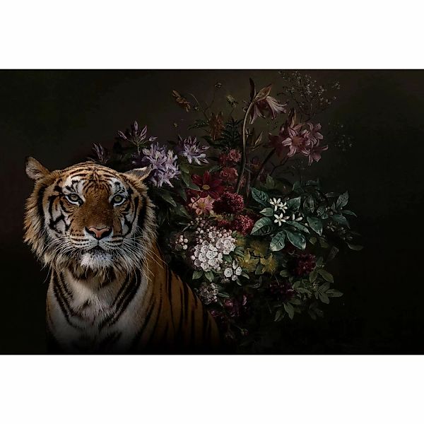 Fototapete Tiger Blumen Schwarz Grün Orange 4,00 m x 2,70 m FSC® günstig online kaufen