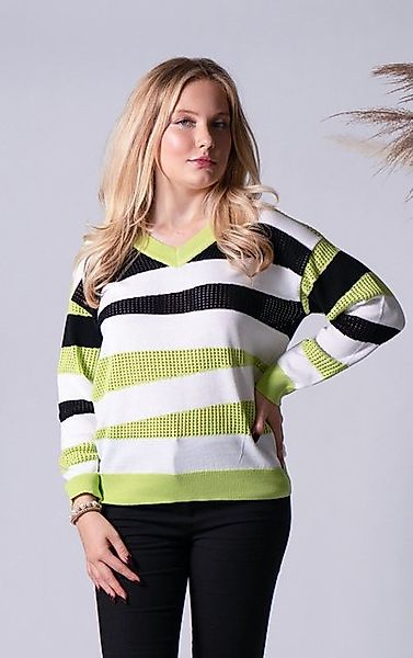 Passioni Streifenpullover in Lime mit asymmetrischen Streifen und V-Ausschn günstig online kaufen