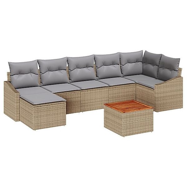 vidaXL Loungesofa 8-teiliges Garten-Sofa-Set mit Kissen Beige Poly Rattan, günstig online kaufen