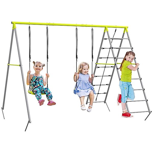 Outsunny Einzelschaukel Kinderschaukel-Set Schaukelgerüst mit Kletternetz, günstig online kaufen