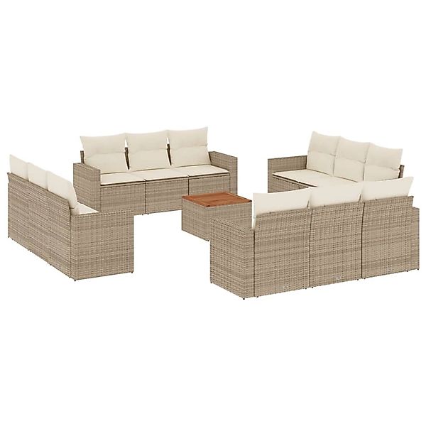 vidaXL 13-Tlg Garten-Sofagarnitur mit Kissen Beige Poly Rattan 3224056 günstig online kaufen