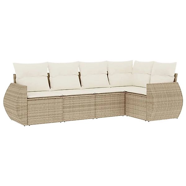 vidaXL 5-Tlg Garten-Sofagarnitur mit Kissen Beige Poly Rattan 3221327 günstig online kaufen