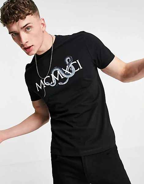 ASOS DESIGN – T-Shirt aus Bio-Baumwolle in Schwarz mit römischen Zahlen und günstig online kaufen