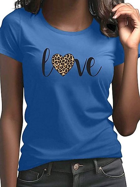 PYL Kurzarmbluse Damen bequemes Sommer Kurzarmbluse Slim Fit Liebe Leopard günstig online kaufen