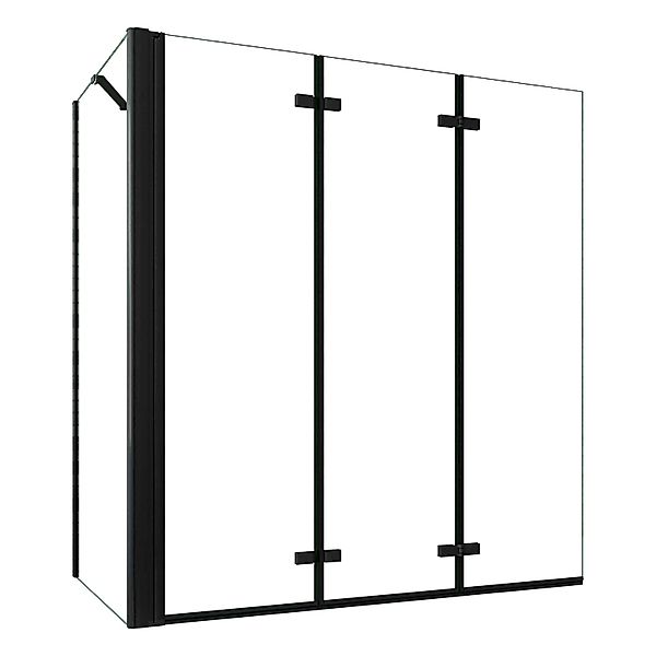 AICA 130x140cm Schwarz Badewanneaufsatz 3-tlg. Faltwand Duschwand mit 75cm günstig online kaufen