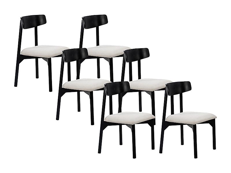 Stuhl 6er-Set - Bouclé-Stoff & Mangoholz - Weiß - TAMENIA von Maison Céphy günstig online kaufen