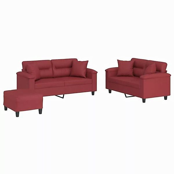 vidaXL Sofa 3-tlg. Sofagarnitur mit Kissen Weinrot Kunstleder günstig online kaufen