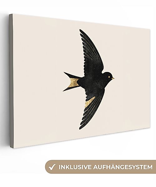 OneMillionCanvasses® Leinwandbild Schwarze Schwalbe - Goldfarbene günstig online kaufen