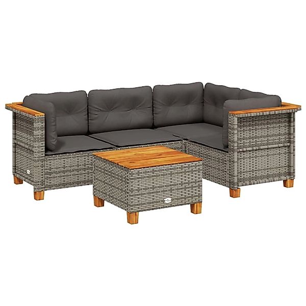 vidaXL 5-Tlg Garten-Sofagarnitur mit Kissen Grau Poly Rattan 3261804 günstig online kaufen