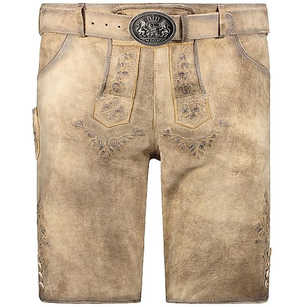 Pfundskerl Kurze Lederhose mit Stickereien und Gürtel Farbe sand Größe: 32 günstig online kaufen