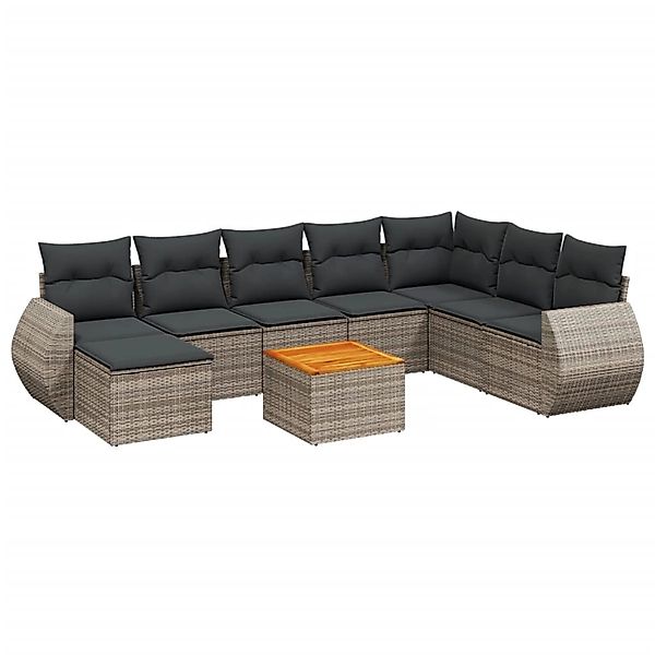 vidaXL 9-Tlg Garten-Sofagarnitur mit Kissen Grau Poly Rattan 3225143 günstig online kaufen