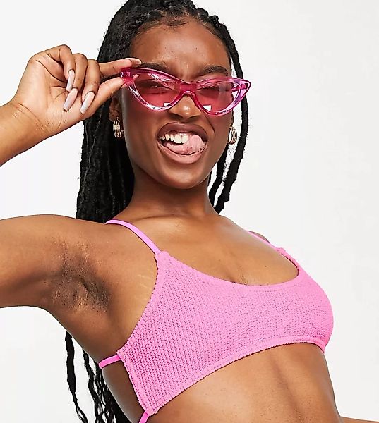 COLLUSION – Bikinioberteil in Pink und Knitteroptik-Rosa günstig online kaufen