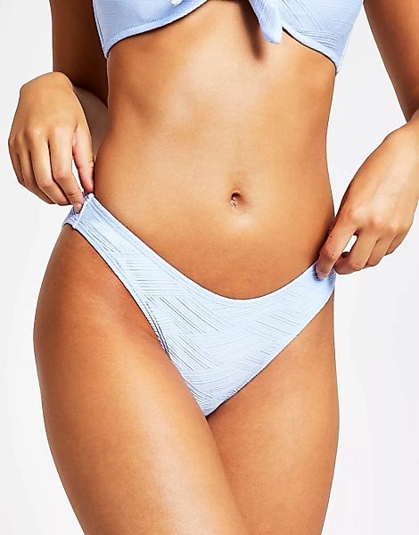 River Island – Strukturierte Bikinihose mit hohem Beinausschnitt in Blau günstig online kaufen