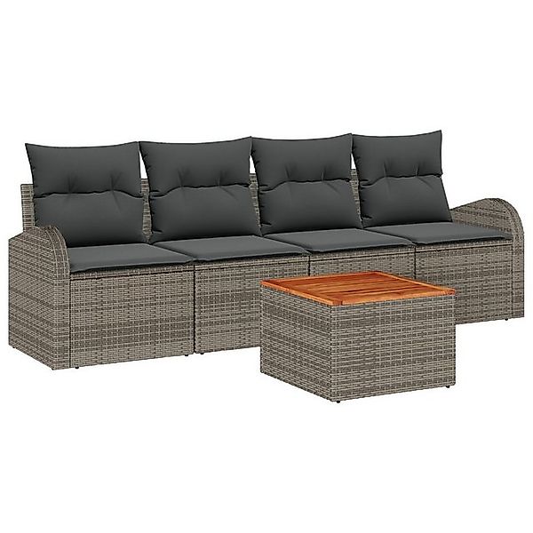 vidaXL Loungesofa 5-teiliges Garten-Sofa-Set mit Kissen Grau Poly-Rattan, 5 günstig online kaufen